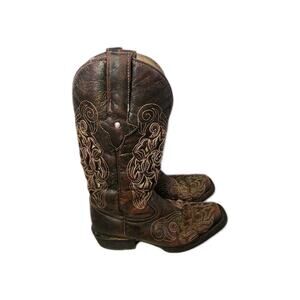 Corral Womens Cowgirl Boots Size 6 Brown Leather Zipper Inside Pocket Lazer Cut